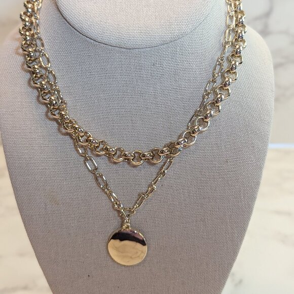 J.Crew Factory Gold Mixed Chain Pendant Layering Necklace - Picture 3 of 7